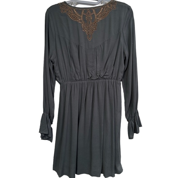 L Love Boho Lined Olive Green Dress Knee Length Tassels Tie Women's Medium - Picture 2 of 10